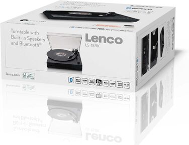 Програвач вінілу Lenco LS-15BK з Bluetooth, 2 динаміками, AT3600L, автостопом, AUX/RCA, чорний