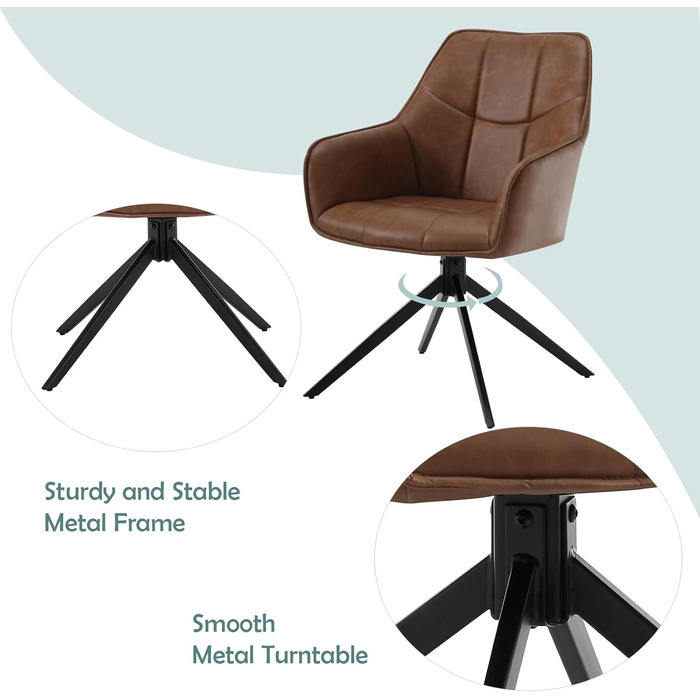 Крісла для їдальні WOLTU, набір 2 шт., поворотні, для кухні, вітальні, оббивка з жаккарду та корду, з металевими ніжками, світло-коричневі, штучна шкіра