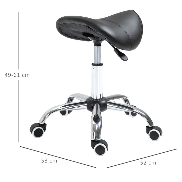 HOMCOM Saddle Stool Робочий стілець Поворотний стілець з регулюванням висоти з оббивкою чорного кольору, ідеально підходить для косметики та офісу