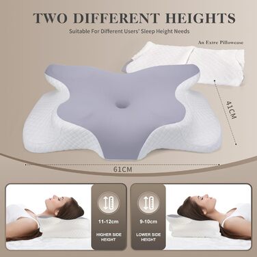 Ортопедична подушка для шиї з піною з пам'яті ефекту, для тих, хто спить на боці, сірий колір, 35x15 см