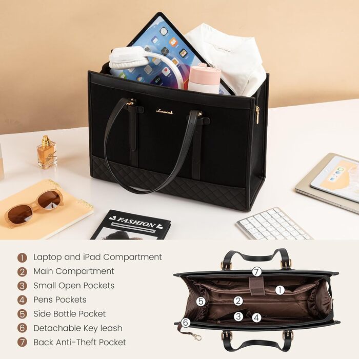 Сумка для ноутбука LOVEVOOK 15.6 дюймів, жіноча, для роботи, навчання, офісу, університету, чорна