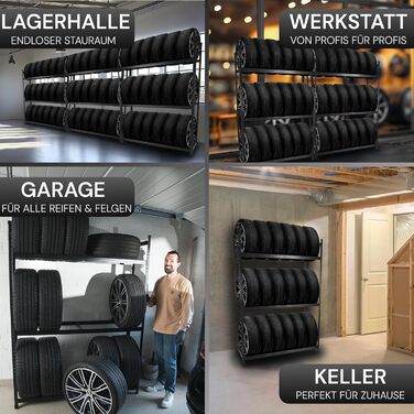 Стелаж для шин преміум-класу 100x110x40 см, вантажопідйомність 175 кг, економія місця, для гаража та складу (чорний, 18 шин)