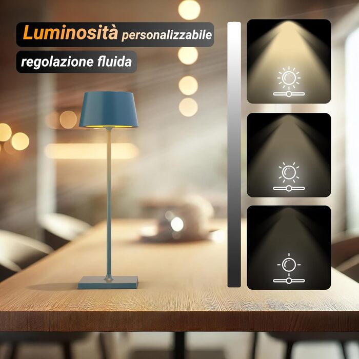 LED настільна лампа Palmina 842 з диммуванням, акумулятор 4400mAh, IP54, для дому та саду, блакитна