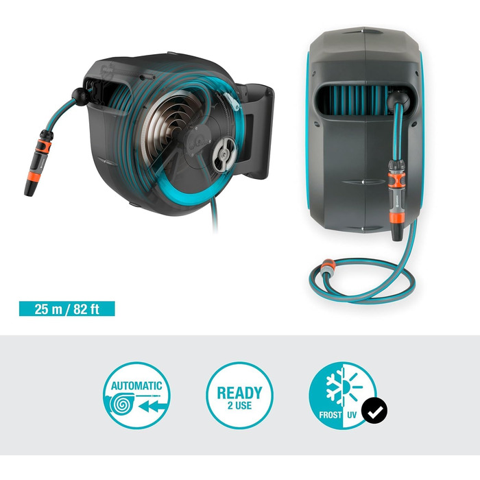 Шланг садовий Gardena RollUp M/L (блакитний) 25 м: гнучкий полив для середніх та великих садів, поворотний, з 25 м шлангом преміум-якості та монтажним комплектом (18620-20)