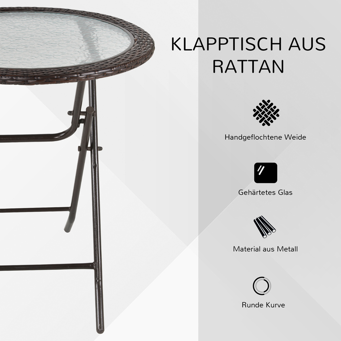 Розкладний стіл Outsunny Camping Table круглий Ø68 см з ротанговим декором і міцною сталевою рамою, ідеально підходить для саду та пікніка