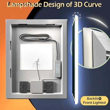 Дзеркало з LED-підсвічуванням та сенсором, з Bluetooth, регульоване освітлення, протитуманне, водонепроникне IP44, для ванної кімнати, 50 x 70 см