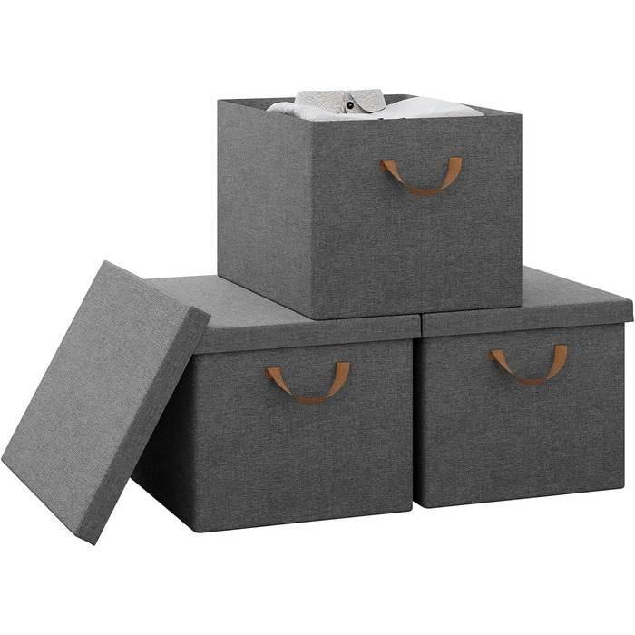 Коробки для зберігання Набір з 5 шт. , коробка з кришкою, тканинна коробка, кошик для зберігання, складна коробка, куб для зберігання з ручками, складна коробка, для одягу Іграшки, сірий, 38x20x27 см, ABB01gbn-5 (51L(3 шт. ))