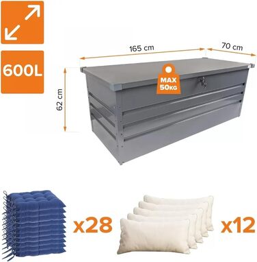 Водонепроникна садова скриня Grindi Morus 600л для подушок, інструментів, вуличний ящик для зберігання на балкон, терасу, в гараж (Сірий)