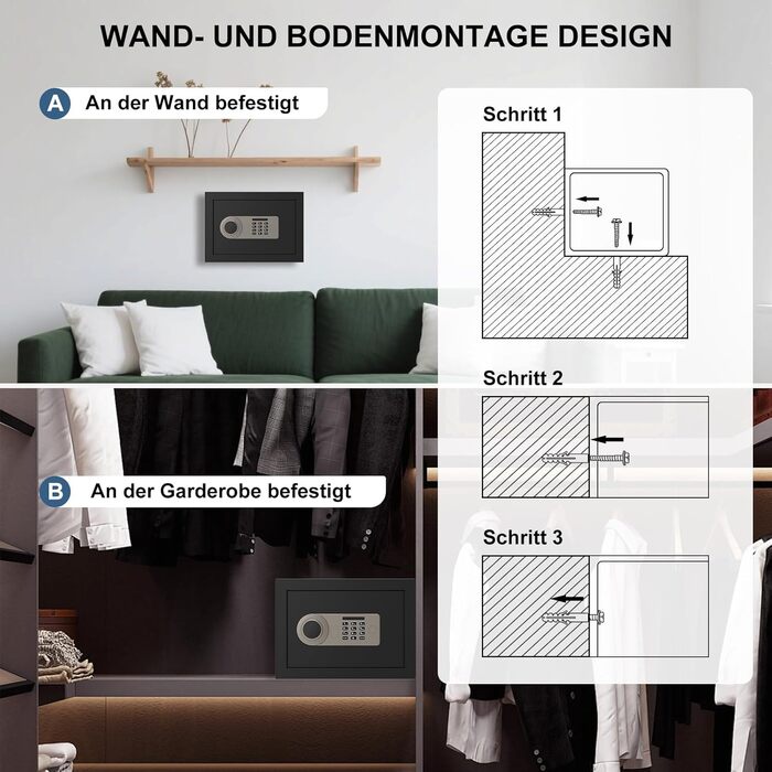 Сейф Diyife 16L з цифровим замком, сигналізацією та підсвіткою. Меблевий сейф з висувною полицею, з міцної сталі SPCC, 35x25x25 см, 2 ключі. Для дому, офісу, готелю.