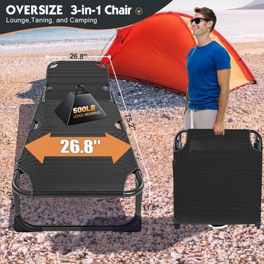 Лежанка для відпочинку MOPHOTO, розкладна для саду з матрацом, регульована спинка та підніжка, портативна, для дому та вулиці, складна (зелене дитяче ліжко, килимок) (чорний + синій)