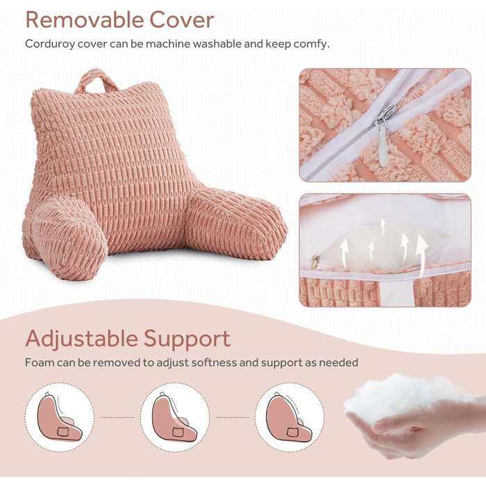 Крісло-мішок Holawakaka для читання та відпочинку з підлокітниками та спинкою, велике, рожеве