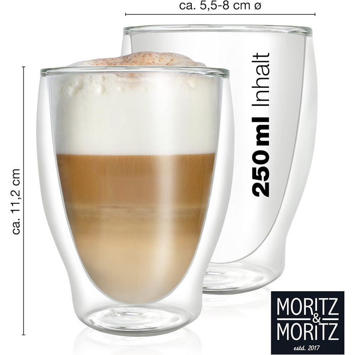 Келихи для капучино Moritz & Moritz Barista Milano з подвійними стінками 4x250 мл - Можна мити в посудомийній машині