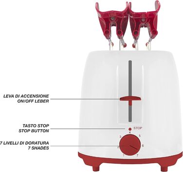Тостер з щипцями з нержавіючої сталі, 7 рівнів підрум'янювання, шухляда для крихт, 2 широкі отвори, 101TOS100