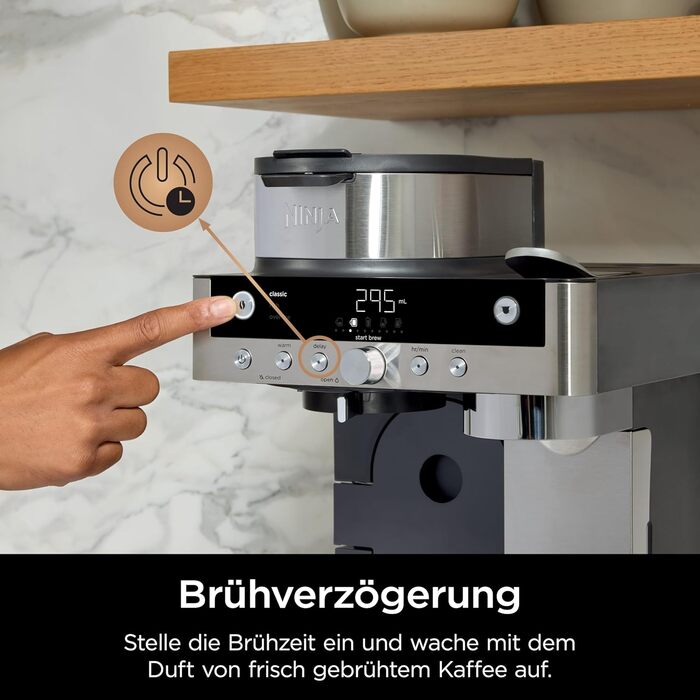 Кавомашина Ninja Prestige 2-в-1 для фільтр-кави та капсул з вбудованим капучинатором, для лате, айс-кави та флет вайт, чорна CFN802EU