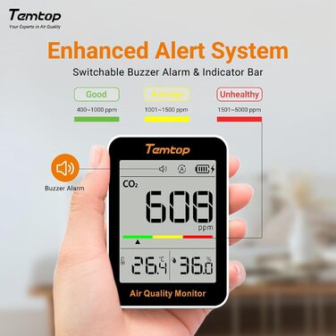 Temtop C1 - CO₂ монітор, термометр та гігрометр: точне вимірювання якості повітря вдома, в офісі, школі