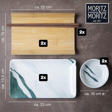 Набір посуду для суші на 2 персони, 10 предметів, зелений/білий гурман Moritz & Moritz