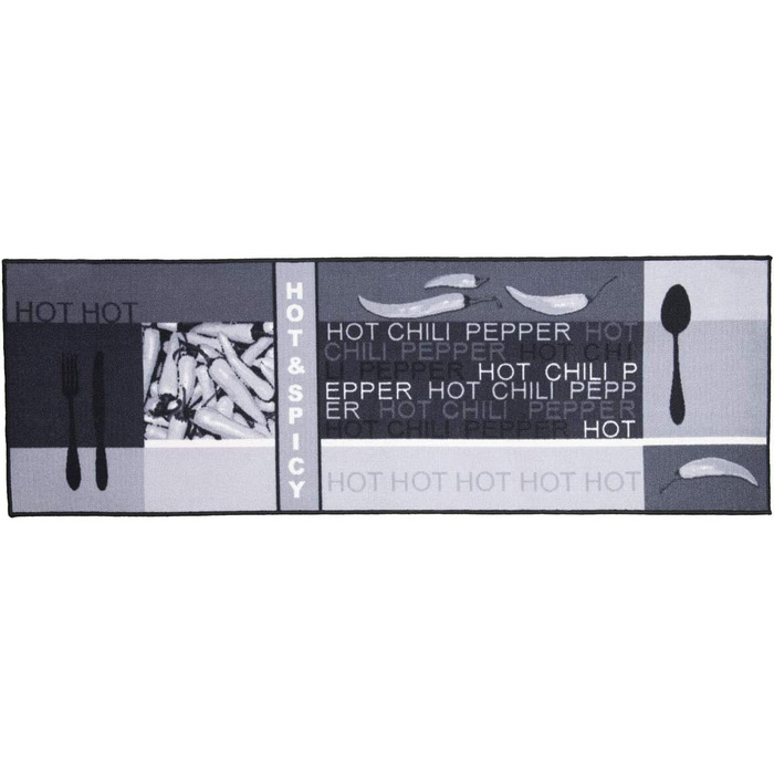 Андіамський кухонний бігун Стиль гострий перець, легкий у догляді і міцний, з малюнком Чилі, Розмір (67 x 200 см, сірий)