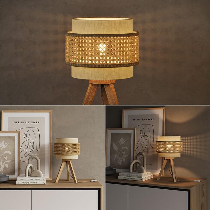 Стійка лампа Vicco Morten з ротангу, 26 x 45 см, для читання, кремового кольору