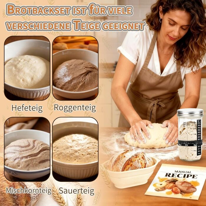 Набір для приготування закваски Daity: 12 предметів для випікання хліба, з підігрівачем, овальний гніт для підйому тіста 28см з силікону, для початківців та професіоналів