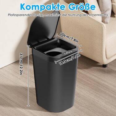 Набір з 2 сміттєвих контейнерів з датчиком, 10 л, автоматичний електричний кришка, 3 режими роботи, тихий, водонепроникний, інтелектуальний контейнер для сміття, для кухні, офісу, вітальні, ванної кімнати