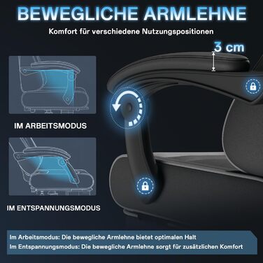 Ігровий крісло, офісне крісло з підніжкою, ергономічне крісло з регульованою спинкою 90-135°, вантажопідйомність 150 кг (сірий)
