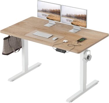 FEZIBO Стол письмовий регульований по висоті, 120x60 см, з USB-портами, для дому/офісу, ехолокація дуба