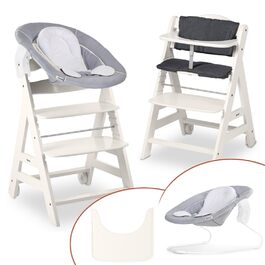 Високий стільчик для годування Hauck Beta+ Newborn Set - комплект для новонароджених, від народження з 2-в-1 функцією гойдалки, подушкою для сидіння та підносом для їжі (білий)