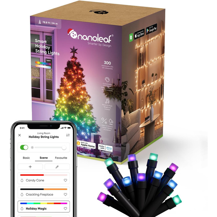 Nanoleaf Holiday String Lights Outdoor - 25 метрів, 300 LED, 18W, EU Smarte Lichterkette Pro