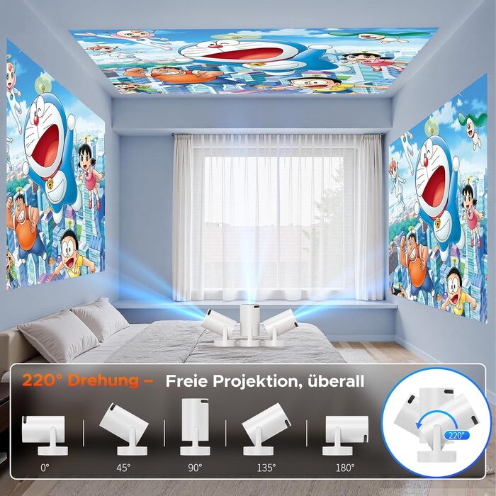 Портативний проєктор Mini Beamer з динаміком, підтримка 1080P/4K, Auto Keystone, WiFi 6, Bluetooth 5.0, 220° обертання, для домашнього кінотеатру та використання на вулиці