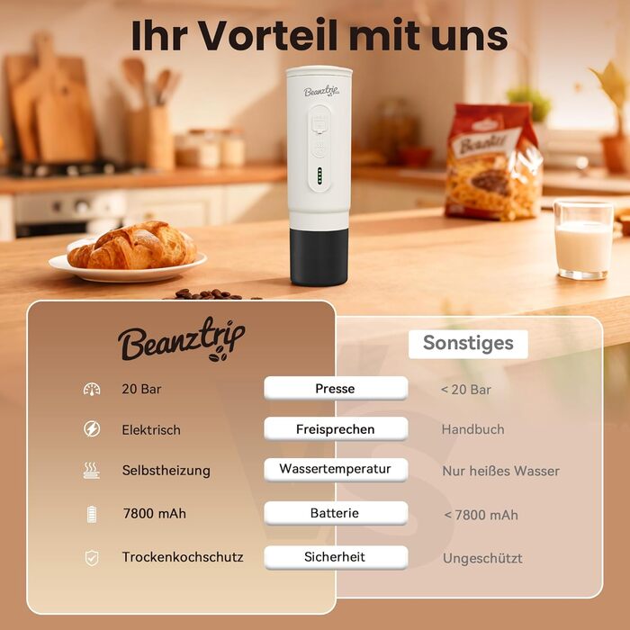 Портативна кавомашина BeanzTrip H02 PRO з акумулятором: 2 в 1 для еспресо та кави, сумісна з капсулами та меленою кавою, 20 Bar, USB-C, для подорожей, кемпінгу та автодому