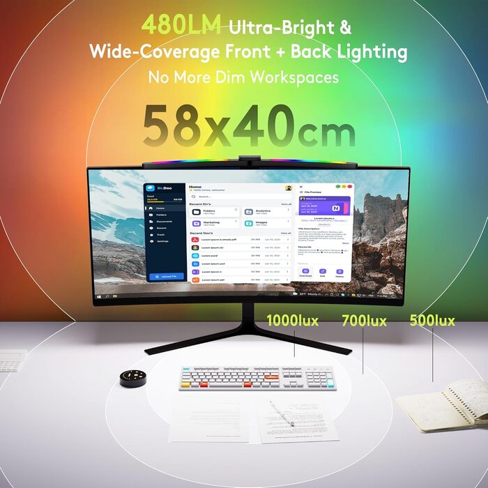 Quntis LED лампа для монітора 66 см з RGB підсвічуванням та пультом дистанційного керування, регульована, з автодиммуванням, захистом від синього світла, без мерехтіння, для геймінгу