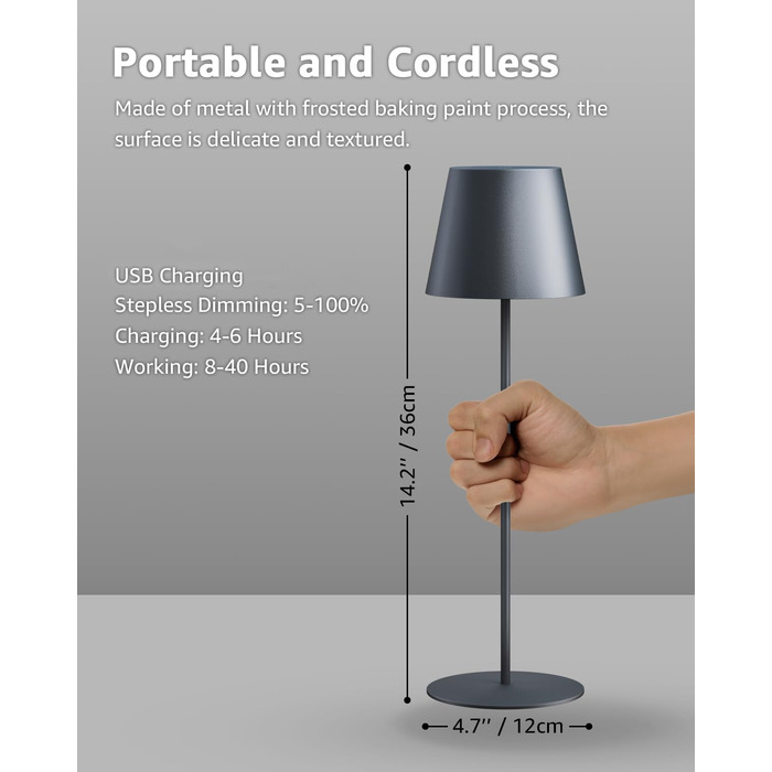 LED настільна лампа FUYO 2 шт. в наборі, акумуляторна, USB-C, сенсорне керування, регулювання яскравості, 2700K-6000K, 3 кольори, для дому та вулиці (чорний)