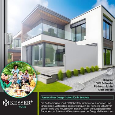 KESSER® алюмінієва висувна бічна маркіза для тераси та балкона, захист від вітру і сторонніх поглядів, автоматичне згортання, з чохлом від дощу, 300x160 см, сіра
