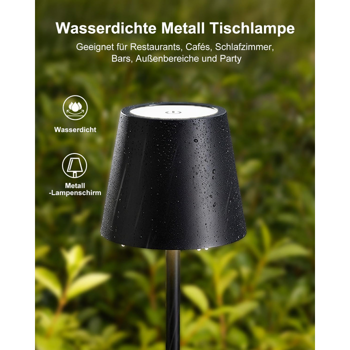 LED настільна лампа Bonsery (2 шт.) з акумулятором 5200mAh, регульована яскравість, 3 кольори світла, металева, вологостійка, 2 висоти (24/37,5 см), для дому, бару, кемпінгу, чорна