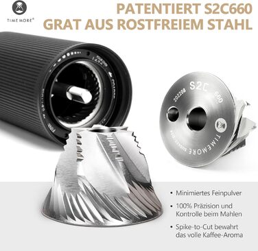 Ручна кавомолка TIMEMORE Chestnut C3 ESP PRO: корпус з нержавіючої сталі, жорна S2C, для еспресо та френч-пресу, чорний колір