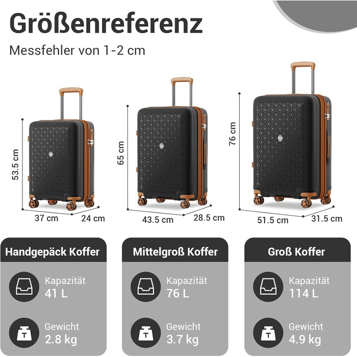 Чемодан ручної поклажі KONO з тримачем для напоїв, жорсткий корпус, легкий, поліпропілен, розширюваний, з 4 колесами та TSA замком (Чорний/Коричневий, M)