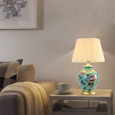 Керамічна настільна лампа Mengjay: нічник, лампа для читання, декор, білий/блакитний
