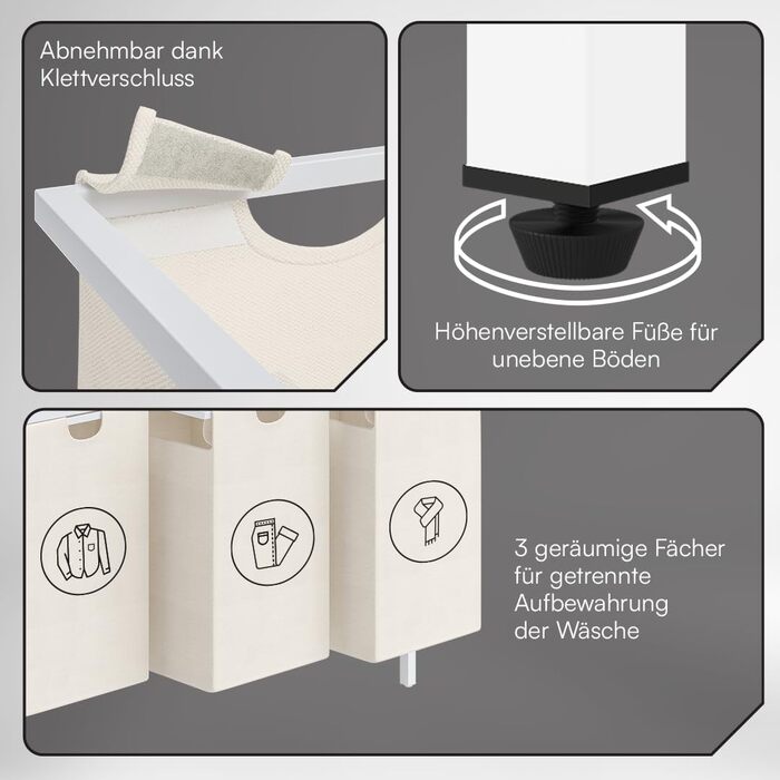 STEELSØN Rigil Кошик для білизни з 2 відділеннями та полицею з бамбука – 2 шт. по 45 л, чорний металевий сортер для білизни з висувними мішками