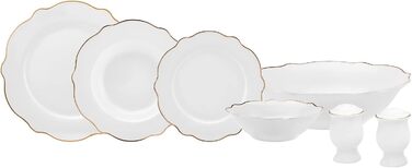 Човновий порцеляновий посуд на 6 осіб 27шт тарілки Глибокі тарілки Тарілки для тортів Миски Унікальний дизайн Повсякденний та спеціальний посуд (Золота хвиля)