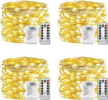 Ланцюжок прикрас з LED-лампочками, 100 LED, 10 м, 8 режимів, пульт дистанційного керування, таймер, теплий білий, диммування, акумуляторний, водонепроникний, для святкування Різдва