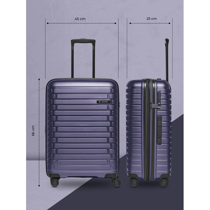Набір валіз Pactastic Hartschalen 3-в-1: поліпропілен, розширювані, з TSA-замком (фіолетовий металік)