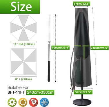 Чохол для парасольки GEMITTO, захисна накидка для парасольки, водонепроникний, для парасольки від 2 до 4 м, 420D, захист від сонця та вітру