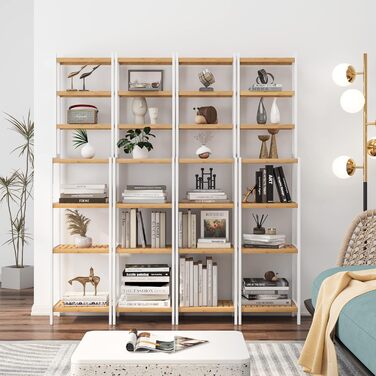 Стелаж для ванної кімнати та кухні FOREHILL з 7 полицями (160x36x28 см) - бамбук та білий