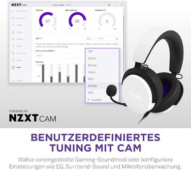 Дротова ігрова гарнітура для ПК NZXT - Hi-Res Audio, DTSX, легка, знімний мікрофон, біла