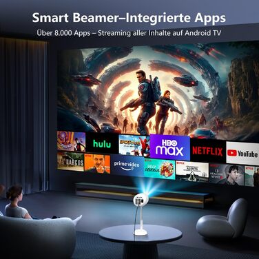 Міні-проектор VGKE з Android TV 13.0, 23000 люмен, Full HD 4K, WiFi6, Bluetooth, автофокус, автоматична корекція трапецеїдальних спотворень, для телефону/зовнішнього використання/ноутбука