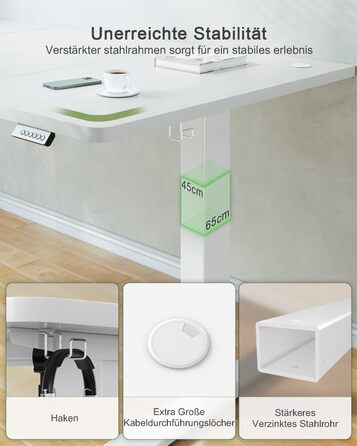 Регульований стіл JUMMICO з USB-портом для зарядки, електричний, 160 x 70 см, білий