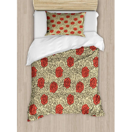 Набір підковдр з троянди Двоспальне ліжко, романтичне мистецтво клумби, м'яка форма найвищої якості Підковдра з 2 предметів з 1 наволочкою, 170 x 220 см - 75 x 50 см, темно-коричневий червоний
