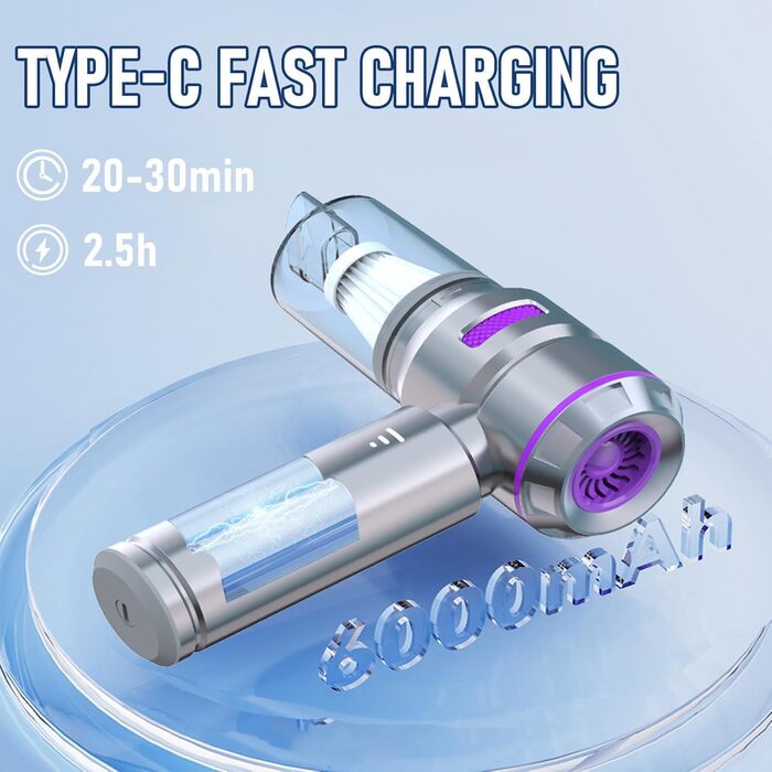 Акумуляторний ручний пилосос для авто та дому 4-в-1, потужність 22000Па, бездротовий з мийним HEPA-фільтром