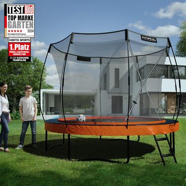 Батут KINETIC SPORTS Ultimate Pro Ø 305 см для дітей з драбиною та захисною сіткою, чорний (Sunset Orange), до 160 кг