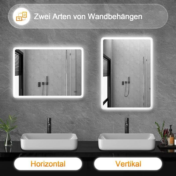 LED дзеркало для ванної кімнати 40x60 см з підсвічуванням, холодне біле світло 6500K, прямокутне, для монтажу на стіну